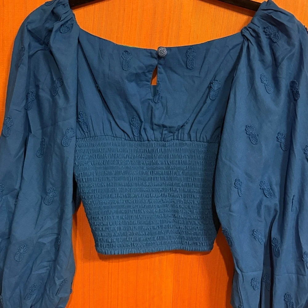 FARM Rio Royal Blue Cropped Tie-Front Blouse